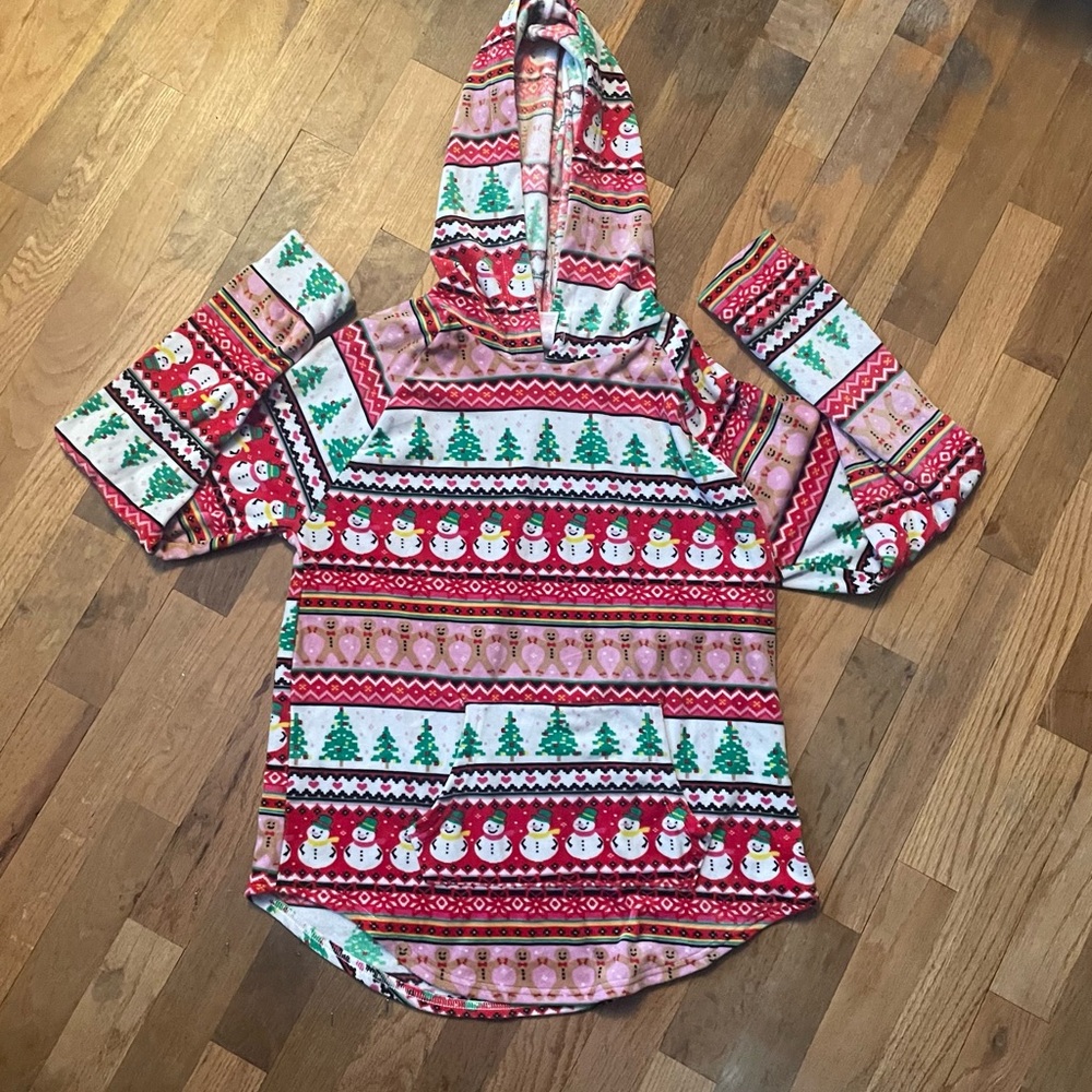 No Boundaries Plush Christmas Pullover Hoodie - Snowman Fair Isle - Size Large
